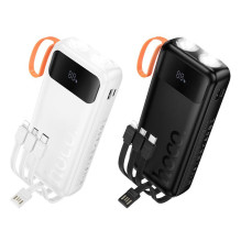 „Hoco“ 20000 mAh 2A išorinė baterija su įmontuotais USB A + USB C + „Lightning“ + „Micro USB“ laidais ir dviguba lempute