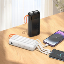 „Hoco“ 20000 mAh 2A išorinė baterija su įmontuotais USB A + USB C + „Lightning“ + „Micro USB“ laidais ir dviguba lempute