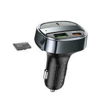 Car charger Hoco USB A + USB C PD QC3.0 5A 30W with digital display + transmitter FM BT E70 obsidian black