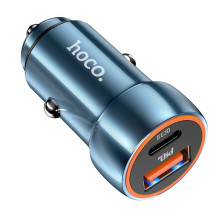 Automobilinis įkroviklis Hoco USB A + USB C PD QC3.0 3A 20W Z46A safyro mėlyna Automobilinis įkroviklis Hoco USB A + USB C PD QC3.0 3A 20W Z46A safyro mėlyna