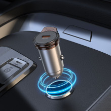 Automobilinis įkroviklis Hoco USB C QC PD 30W NZ16, pilkas, metalinis