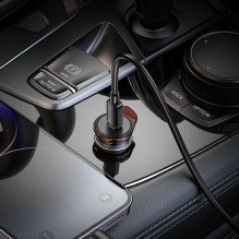 Automobilinis įkroviklis Hoco USB C QC PD 30W + laidas USB C - Lightning NZ16, pilkas, metalinis
