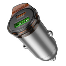 Automobilinis įkroviklis Hoco USB A + USB C PD QC3.0 43W NZ16A, pilkas, metalinis