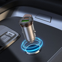 Car charger Hoco USB A + USB C PD QC3.0 43W NZ16A metal gray