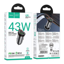 Automobilinis įkroviklis Hoco USB A + USB C PD QC3.0 43W NZ16A, pilkas, metalinis