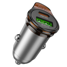 Car charger Hoco USB A + USB C QC3.0 PD 3A 43W + cable USB C to Lightning NZ16A metal gray