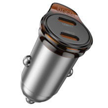 Automobilinis įkroviklis Hoco 2 x USB C PD QC3.0 45W NZ16B metalo pilkas