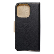 iPhone 15 PRO Fancy Book atverčiamas dėklas, juodas / auksinis
