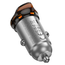 Automobilinis įkroviklis Hoco 2 x USB C PD QC3.0 45W NZ16B metalo pilkas