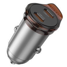 Automobilinis įkroviklis Hoco 2 x USB C PD QC3.0 45W NZ16B metalo pilkas