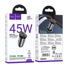 Car charger Hoco 2 x USB C PD QC3.0 45W NZ16B metal gray