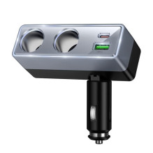 Automobilinis įkroviklis Hoco 1xUSB A + 1xUSB C+2x cigarečių degiklio prievadai PD QC3.0 max 240W / 24V Z65B juodas
