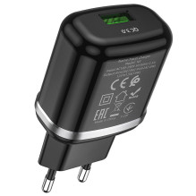 Telefono įkroviklis Hoco USB A QC3.0 3A 18W N3 juodas Telefono įkroviklis Hoco USB A QC3.0 3A 18W N3 juodas