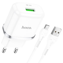 Telefono įkroviklis Hoco USB A QC3.0 3A 18W + laidas USB A į Micro USB N3 baltas