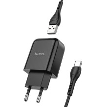 Telefono įkroviklis Hoco USB A 2A 10W + laidas USB A į USB C N2 juodas