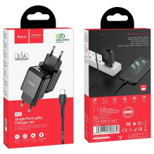 Telefono įkroviklis Hoco USB A 2A 10W + laidas USB A į USB C N2 juodas