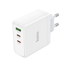Phone charger Hoco 2 x USB C + USB A GaN QC PD 65W N30 white