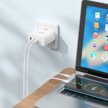 Telefono įkroviklis Hoco 2 x USB C + USB A GaN QC PD 65W N30 baltas