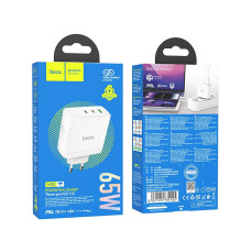 Phone charger Hoco 2 x USB C + USB A GaN QC PD 65W N30 white