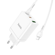 Telefono įkroviklis Hoco 2 x USB C + USB A QC3.0 PD 3A 35W + laidas USB C - Lightning N33 baltas