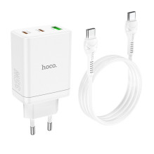 Telefono įkroviklis Hoco 2 x USB C + USB A QC3.0 PD 3A 35W + laidas USB C į USB C N33 baltas