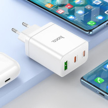 Telefono įkroviklis Hoco 2 x USB C + USB A QC3.0 PD 3A 35W + laidas USB C į USB C N33 baltas
