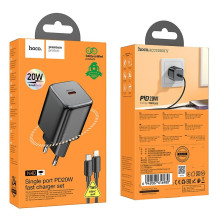 Telefono įkroviklis Hoco USB C QC PD 20W + laidas USB C - Lightning N40, juodas