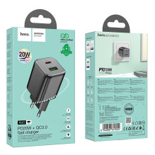 Telefono įkroviklis Hoco USB A + USB C QC3.0 PD 3A 20W N41 juodas