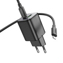 Phone charger USB A + USB C QC PD 3A 20W + cable USB C to Lightning N41 black