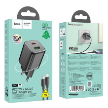 Phone charger USB A + USB C QC PD 3A 20W + cable USB C to Lightning N41 black