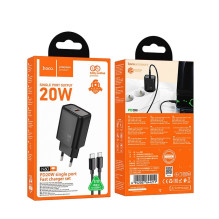 Phone charger Hoco USB C QC PD 20W + cable USB C to USB C N60 black