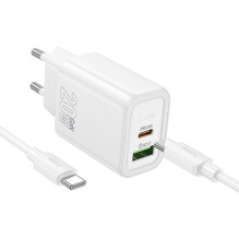 Phone charger Hoco USB A + USB C QC3.0 PD 3A 20W + cable USB C to USB C N61 white