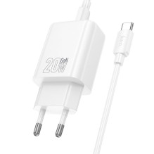 Phone charger Hoco USB A + USB C QC3.0 PD 3A 20W + cable USB C to USB C N61 white