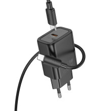 Telefono įkroviklis Hoco USB C QC PD 30W + laidas USB C - Lightning N62 juodas
