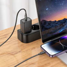 Telefono įkroviklis Hoco USB C QC PD 30W + laidas USB C - Lightning N62 juodas
