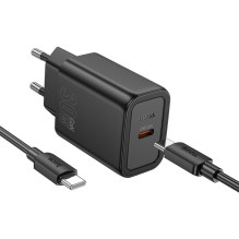 Phone charger Hoco USB C QC PD 30W + cable USB C to USB C N62 black
