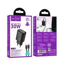 Telefono įkroviklis Hoco USB C QC PD 30W + laidas USB C į USB C N62 juodas