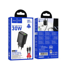 Phone charger Hoco USB A + USB C QC3.0 PD 3A 30W + cable USB C to Lightning N63 black
