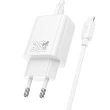 Telefono įkroviklis Hoco USB A + USB C QC3.0 PD 3A 30W + laidas USB C - Lightning N63 baltas