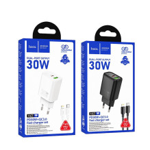 Telefono įkroviklis Hoco USB A + USB C QC3.0 PD 3A 30W + laidas USB C - Lightning N63 baltas
