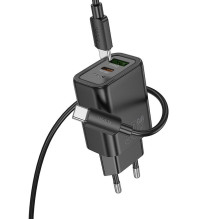 Telefono įkroviklis Hoco USB A + USB C QC3.0 PD 3A 30W + laidas USB C į USB C N63 juodas