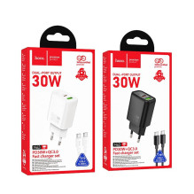 Telefono įkroviklis Hoco USB A + USB C QC3.0 PD 3A 30W + laidas USB C į USB C N63 juodas