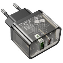 Phone charger Hoco USB A + USB C QC3.0 PD 3A 20W N34 transparent