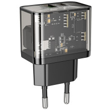 Telefono įkroviklis Hoco USB A + USB C QC3.0 PD 3A 20W N34 skaidrus