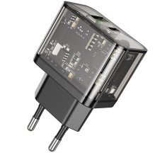 Phone charger Hoco USB A + USB C QC3.0 PD 3A 20W N34 transparent