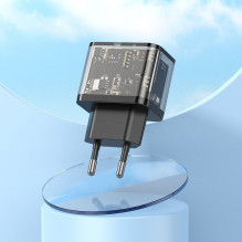 Telefono įkroviklis Hoco USB A + USB C QC3.0 PD 3A 20W N34 skaidrus