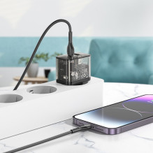Telefono įkroviklis Hoco USB A + USB C QC3.0 PD 3A 20W N34 skaidrus