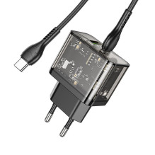 Phone charger Hoco USB A + USB C QC3.0 PD 3A 20W + cable USB C to USB C N34 transparnent