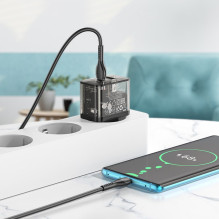 Phone charger Hoco USB A + USB C QC3.0 PD 3A 20W + cable USB C to USB C N34 transparnent