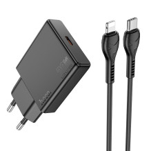 Telefono įkroviklis Hoco Slim USB C QC PD 20W + laidas USB C - Lightning N37 juodas